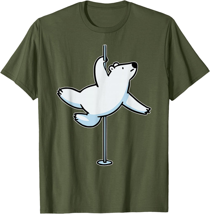 Fun Polar Bear Lover Humor Bear Dancer Stylish Tee Funny Polar Bear Pole Dancer Animal Cute Cool Dancing Joke T-Shirt - Olive Green