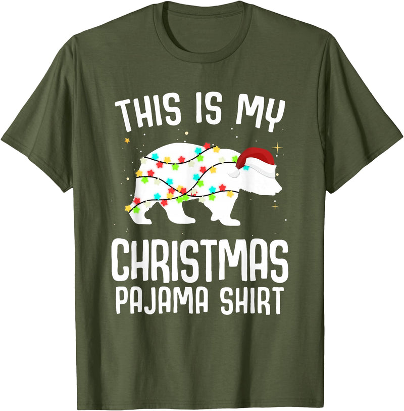 Funny Polar Bears Family Matching Wear Tees Polar Bear Christmas Pajama Santa Bear Lover T-Shirt - Olive Green