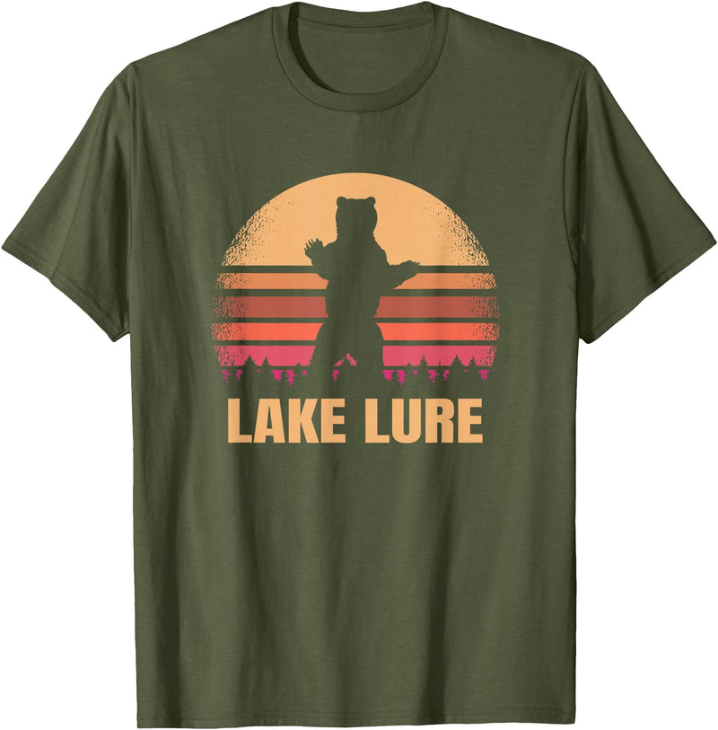 Lake Lure North Carolina Vintage NC Retro 80s Co. Lake Lure North Carolina Vintage Bear NC Distressed 80s T-Shirt - Olive Green