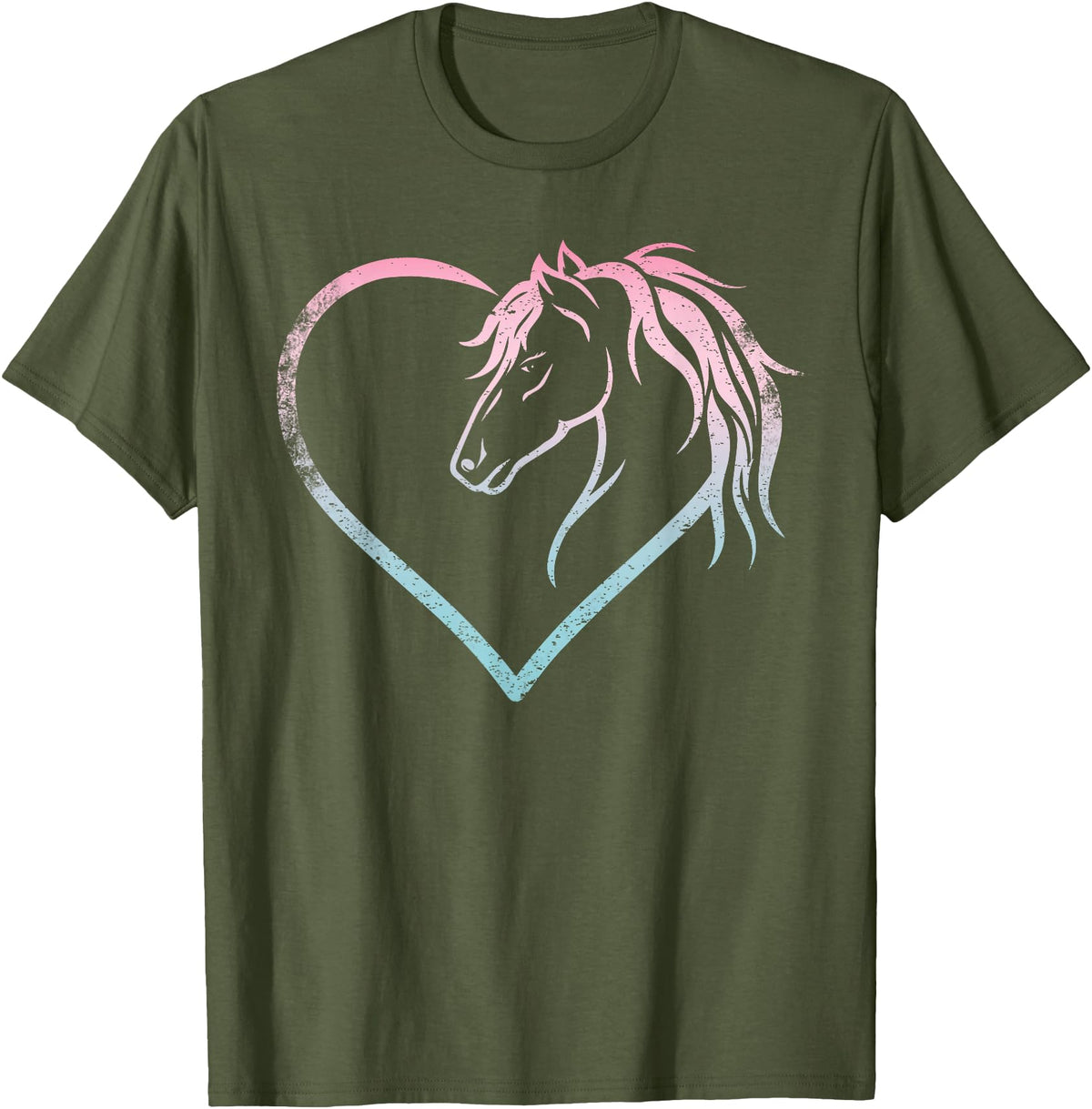 Horse Girl Designs Women I Love My Horses Riding Heart With Horse Head For Horseback Riding Horse T-Shirt - Olive Green