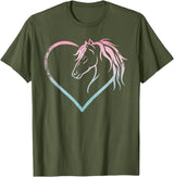 Horse Girl Designs Women I Love My Horses Riding Heart With Horse Head For Horseback Riding Horse T-Shirt - Olive Green