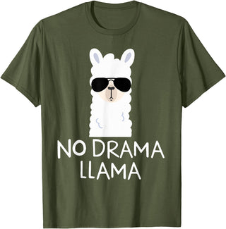 No Drama No Pob-Llama Alpaca Gifts No Drama Llama Alpaca with Sunglasses Llama Lovers Gift T-Shirt - Olive Green