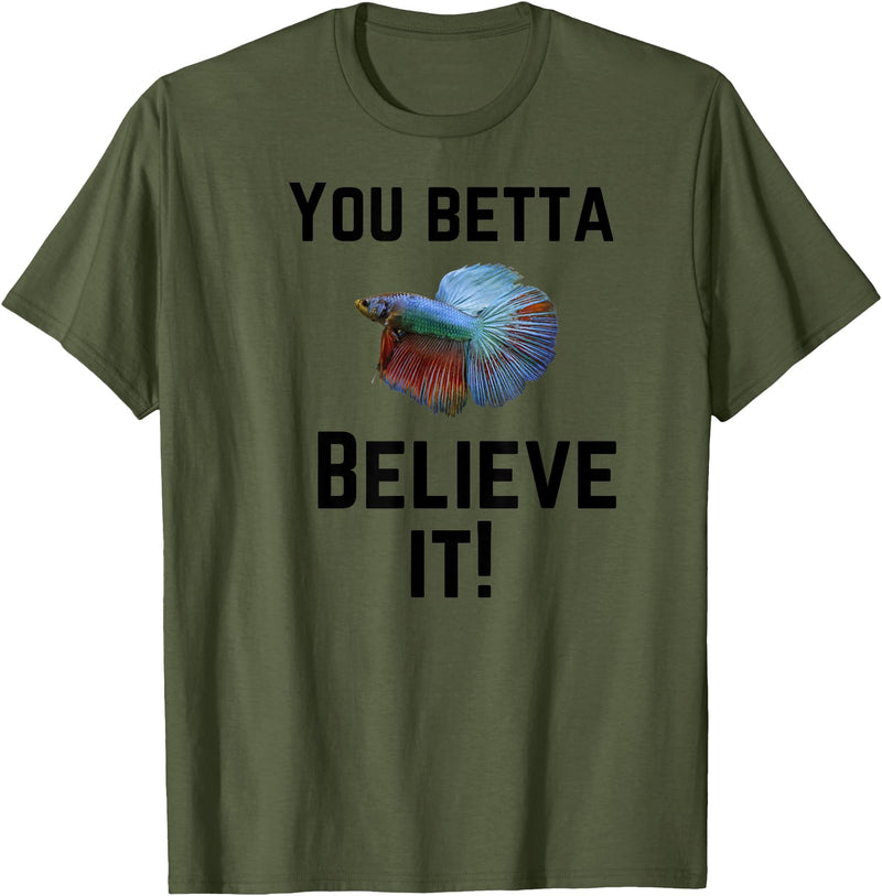 Bradley Rex Betta Fish Design, Fish-Lovers, Funny Pun T-Shirt - Olive Green