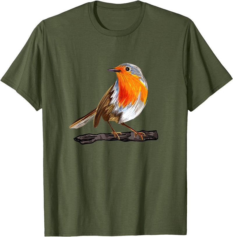 Robin Bird Ornithology Nerd Birding Watcher Robin Bird T-Shirt - Olive Green