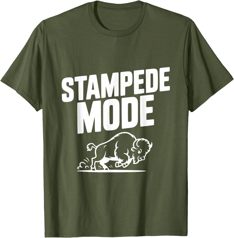 Fraxoweb Stampede Mode Buffalo for Animal Lovers T-Shirt - Olive Green