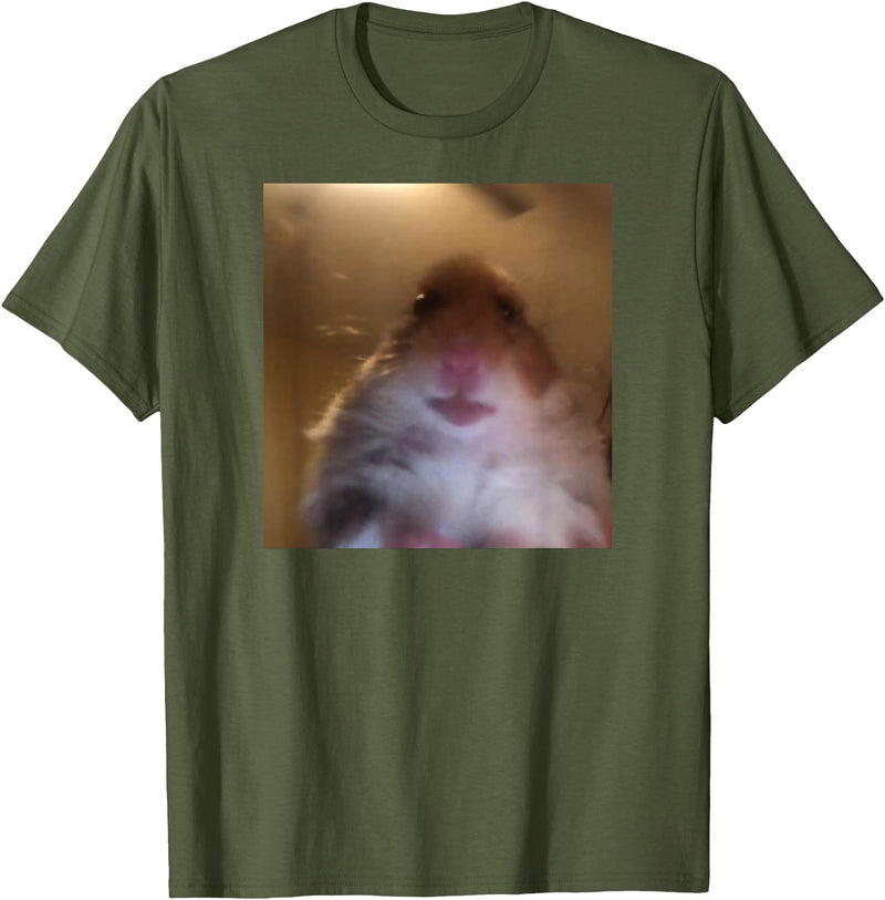 Hamster stares into the front camera I Internet Hamster Meme T-Shirt - Olive Green