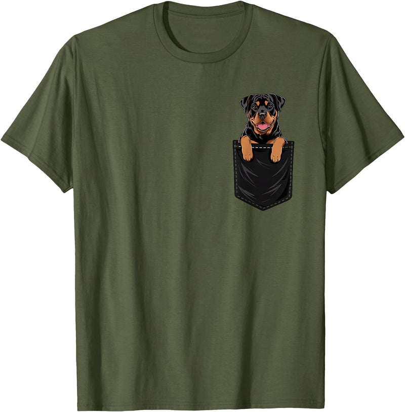 RottweilersBests Funny Rottweiler In Pocket Dog Mom Dad T-Shirt - Olive Green