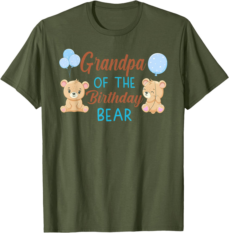 Family Birthday Bear Gifts Grandpa of The Birthday Boy Bear 1st Birthday Party Boy T-Shirt - Olive Green