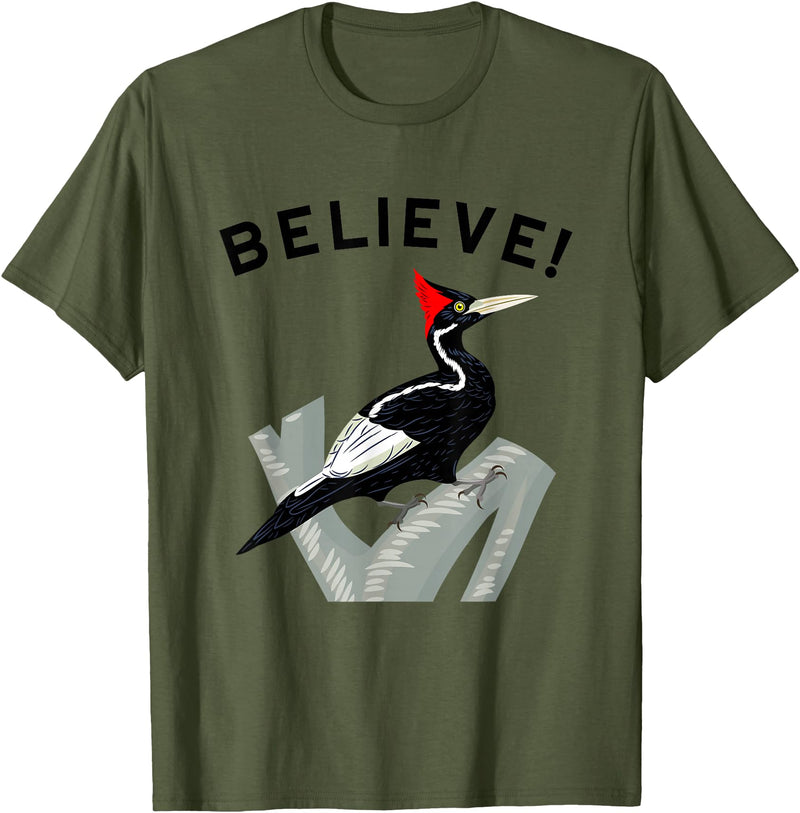 Birdwatching Gifts for Birders Endangered Ivory-Billed Woodpecker T-Shirt - Olive Green
