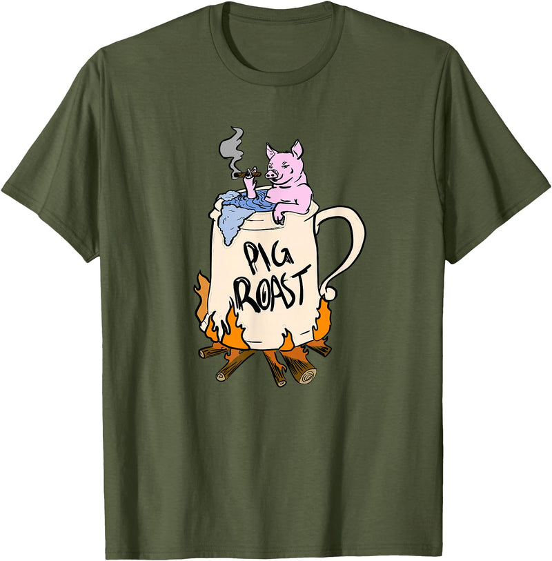 Funny animal pig roast party clothing and apparel Funny Pig Spit Roast BBQ Party Grill Master Gift T-Shirt - Olive Green
