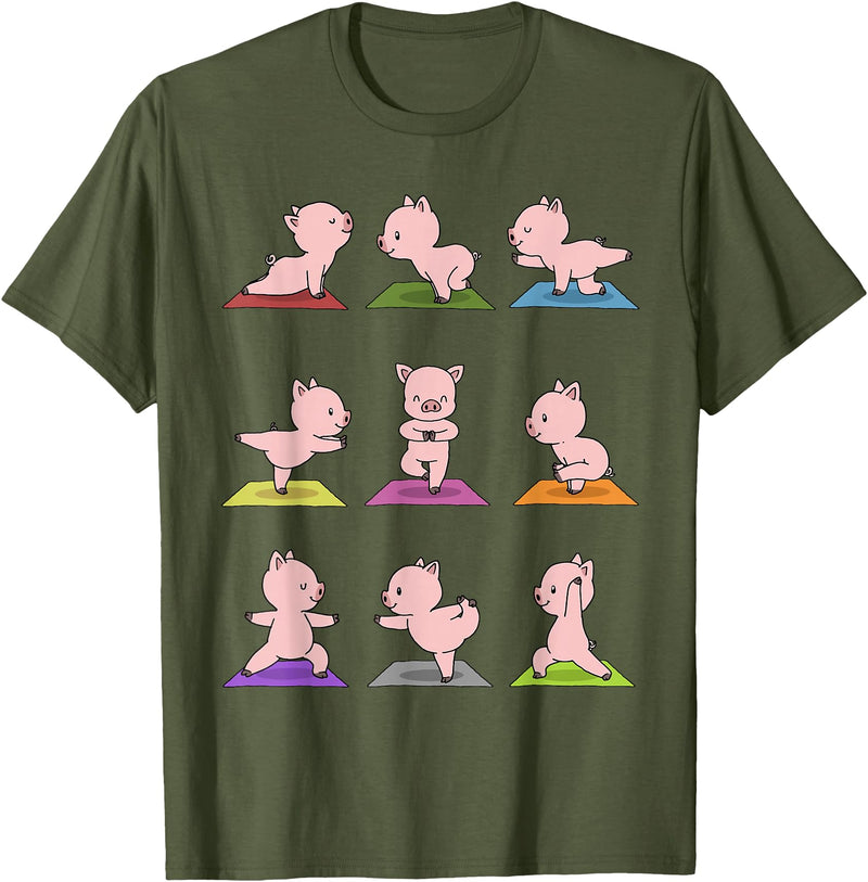 Sporty Animals & Meditating Pets Pig Yoga T-Shirt Funny Piglets In Yoga Poses Sports Tee T-Shirt - Olive Green