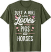Pigs Memme Just A Girl Who Loves Pigs And Horses Gift Women T-Shirt - Olive Green