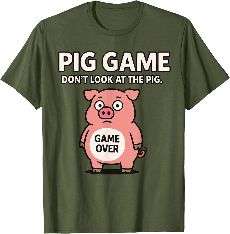 Cute Pig Tees for Men and Women Funny Pig Game T-Shirt - Olive Green