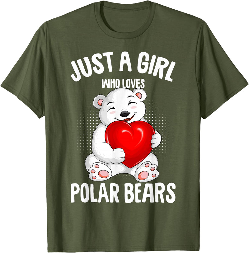 Funny Polar Bear Lover Apparel & Gift Ideas Polar Bear Just A Girl Who Loves Polar Bears Kids Girls T-Shirt - Olive Green