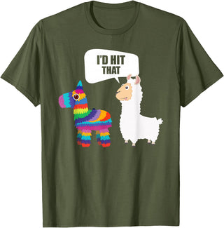 VepaDesigns Cinco De Mayo Shirt Mexican Gift Llama Id Hit That Pinata Mexican Funny Cinco de Mayo Gift T-Shirt - Olive Green