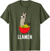 Funny Llama And Alpaca Gifts Funny Llama LLamen Noodles Chinese Food Llama T-Shirt - Olive Green