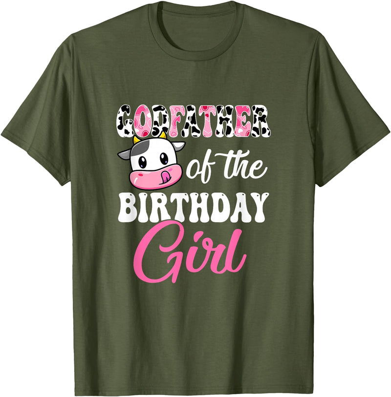Vintage Retro Birthday Godfather Of The Birthday Girl Farm Cow 1St Birthday Girl T-Shirt - Olive Green