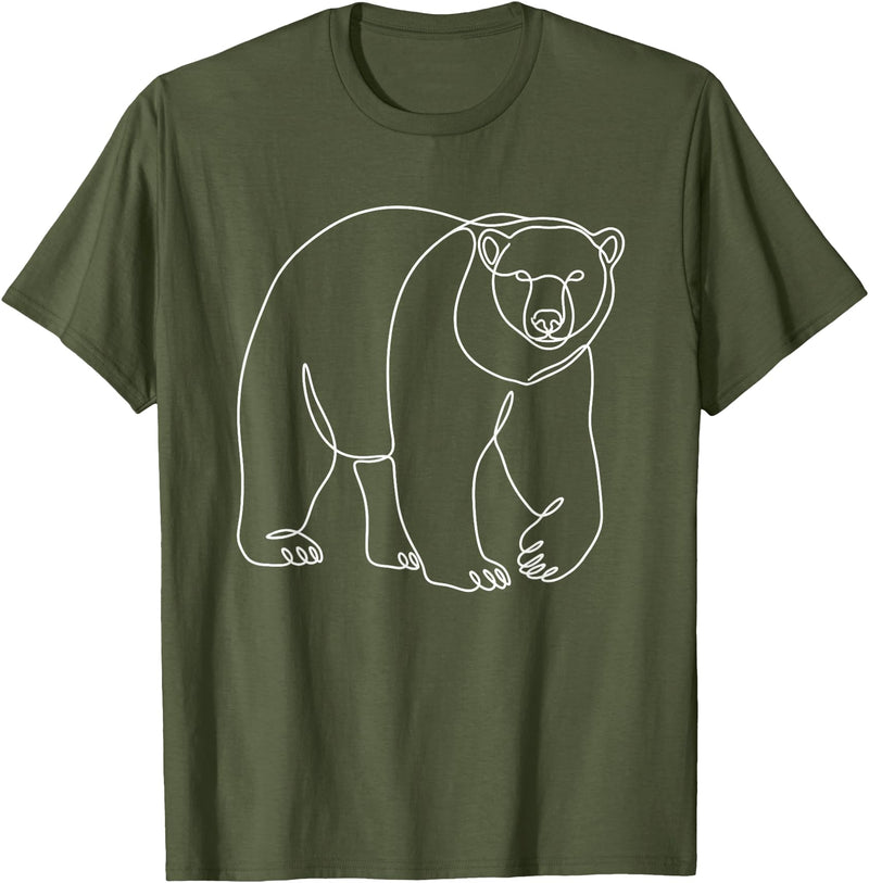 Modern Minimalist Wildlife Line Art Graphic Minimalist Polar Bear Single Line Art Drawing T-Shirt - Olive Green