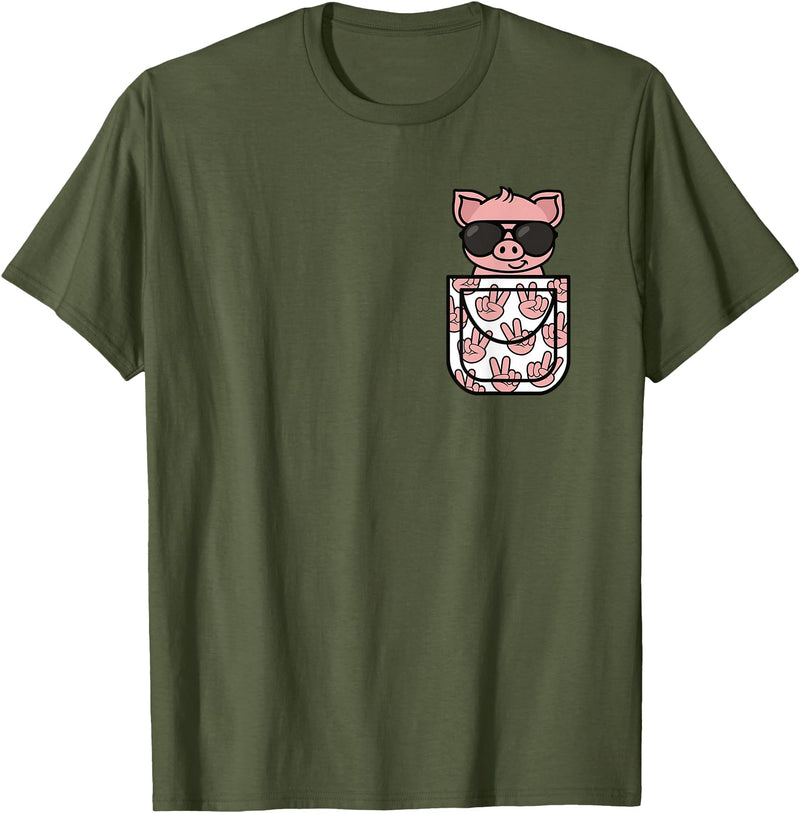 KATYLIN Funny Pig Pocket Pig Lover Men Women Boys Girls Kids T-Shirt - Olive Green