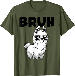 Bruh Llama Sunglasses by LazyPanda Bruh Llama Funny Alpaca Llama Boys Kids Girls Trendy Graphic T-Shirt - Olive Green