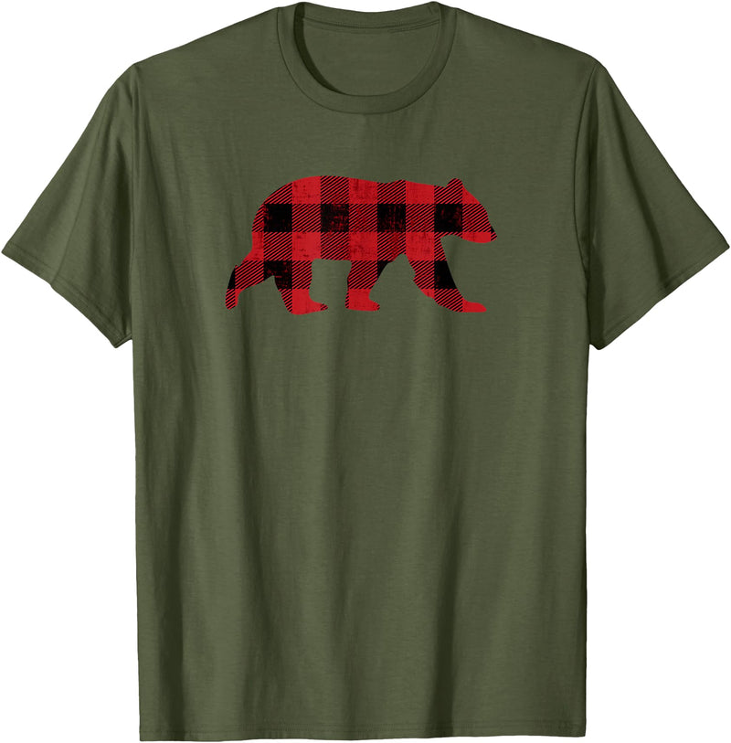 The Bearly Red Buffalo Check Vintage Bear for Gay Bear Pride T-Shirt - Olive Green