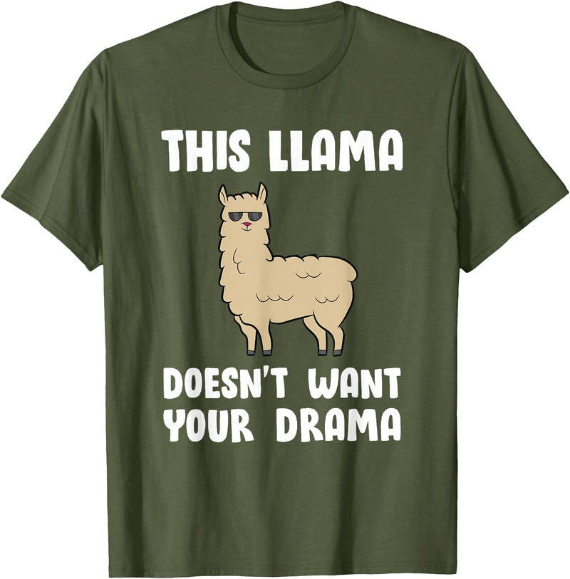 Funny Llama And Alpaca Gifts Funny Llama This Llama Mag No Drama Alpaca Llama T-Shirt - Olive Green