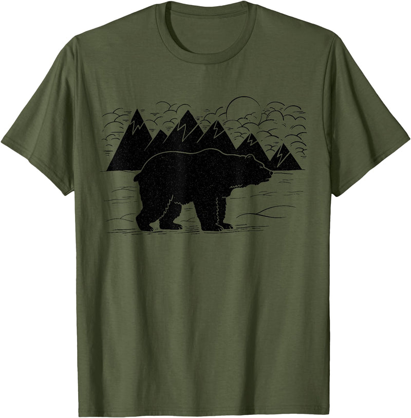Black Bear Wildlife Animal Wilderness Graphic T-Shirt - Olive Green