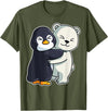 Penguin and Polar Bear Hug Arctic Animal Polar Bear and Penguin Cute North Pole Animals Hugging T-Shirt - Olive Green