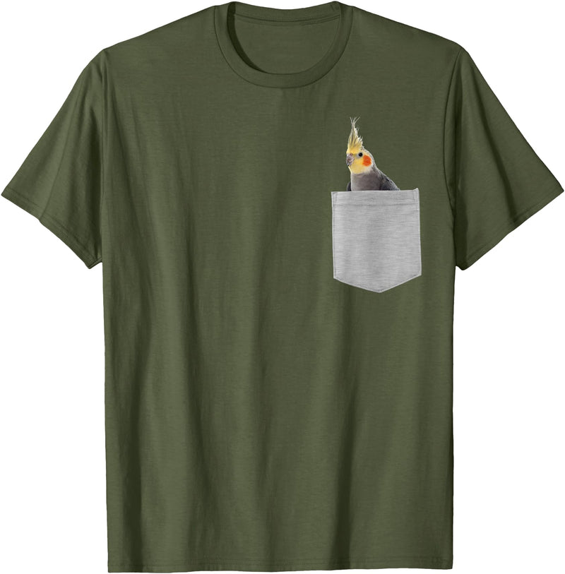 Animal in Your Pocket Cockatiel Bird T-Shirt - Olive Green
