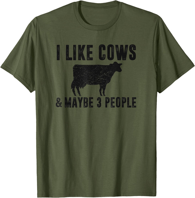 Funny Cow Lover Farmer Gifts Women Girls I Like Cows & Maybe 3 People Funny Quote Dairy Cow Graphic T-Shirt - Olive Green