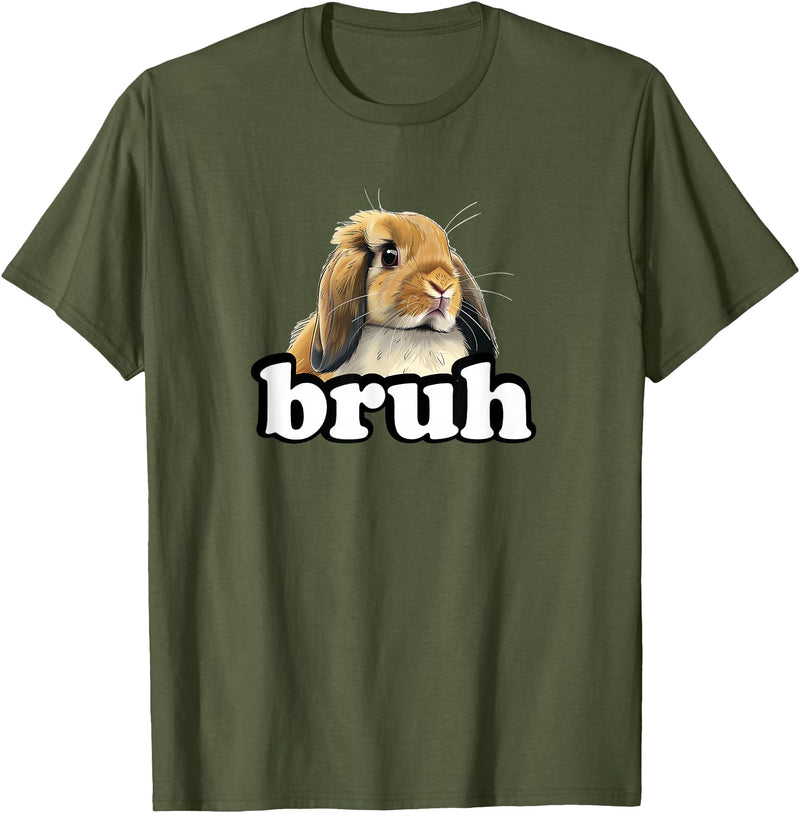Kids Boys Girls Bruh Mini Holland Lop Bunny Rabbit Lover Hoodie in Olive Green