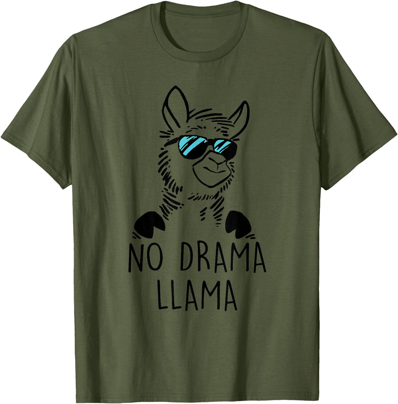 Pretees No Drama Llama Graphic Funny Llama T-Shirt - Women's Adult Unisex-Adults Grey Small Classic Fit Crew Neck Short Sleeve - Olive Green