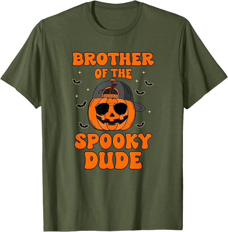 One Spooky Dude 1st Birthday Outfit For Family Brother of The Spooky Dude Halloween Pumpkin Birthday Family T-Shirt - Olive