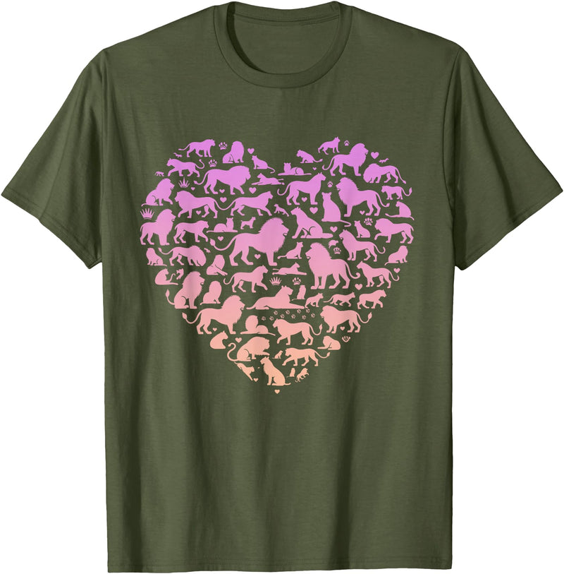 Girls Lion Design Silhouette Lions Design for Lion Lover | Girls Lion T-Shirt - Olive Green