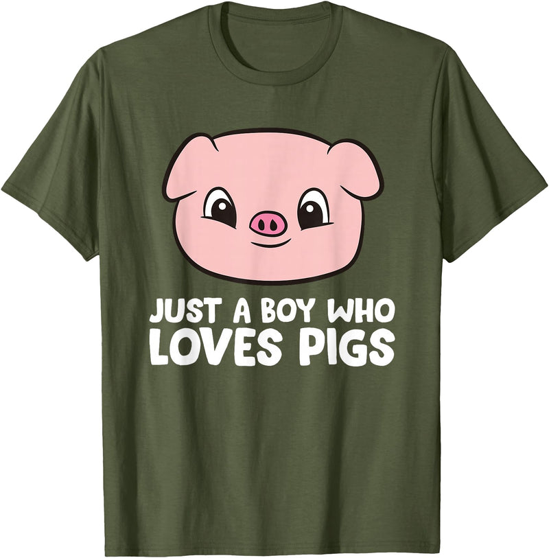 Funny Pigs Gifts And Pig Farmer Apparels Pig Farmer Boy Just a Boy Who Loves Pigs T-Shirt - Olive Green