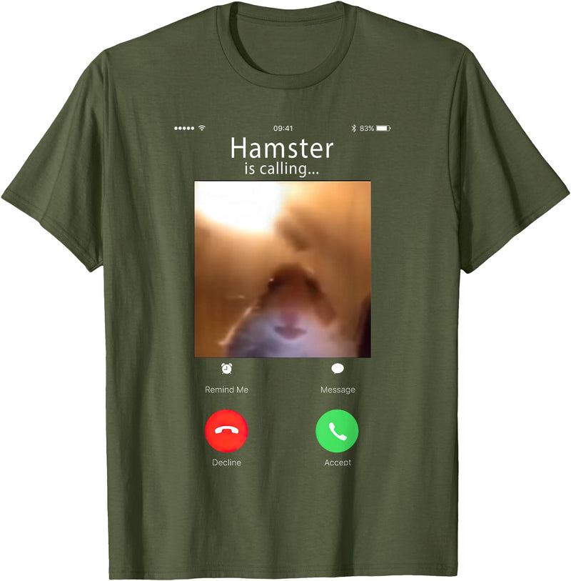 dank Meme Hamster Staring Front Camera Hamster Calling T-Shirt - Olive Green