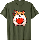 Cute Hamster Funny Valentines Heart Lover Men Women Kids T-Shirt - Olive Green