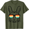 Easter Bunny Face Sunglasses Retro Rabbit Men Boy Kids Youth T-Shirt in Olive Green
