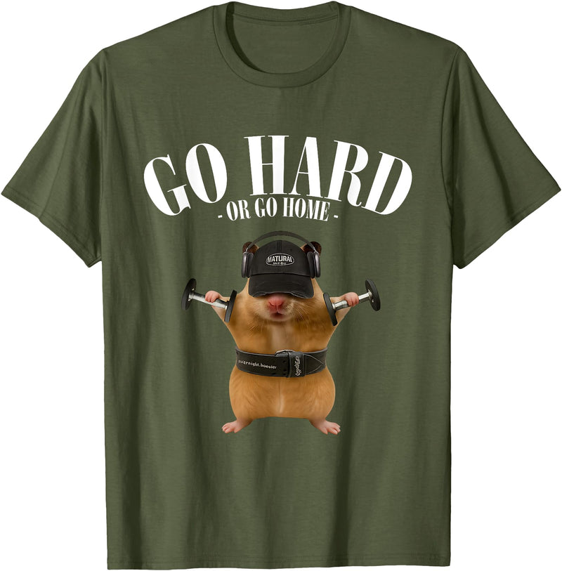 Hamster Deadlift Training Funny Cute Rat Weightlifting Meme T-Shirt - Olive Green