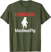 Funny Tees Danger Man Bear Pig T-Shirt - Olive Green