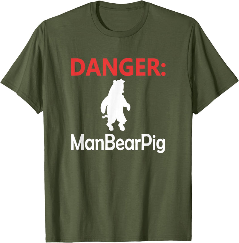 Funny Tees Danger Man Bear Pig T-Shirt - Olive Green