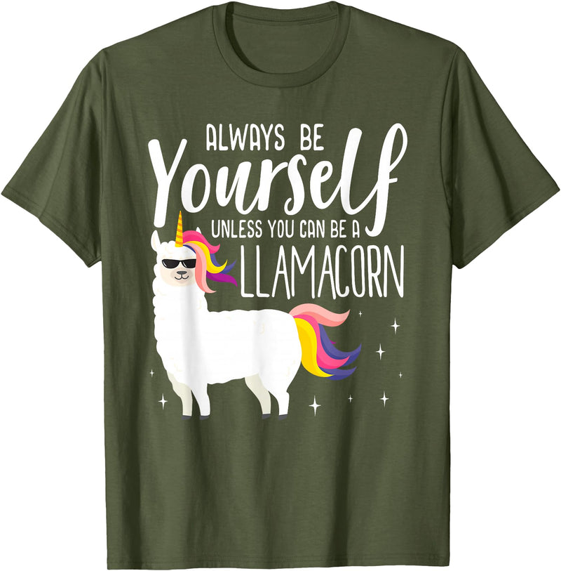 Llamacorn Clothing Always be a Llamacorn T Shirt | Fantasy Magic Llama Unicorn T-Shirt - Olive Green