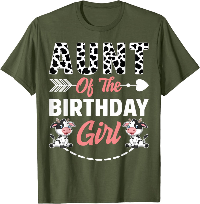 Funny Cow Birthday Family Matching Tee Aunt Of The Birthday Girl Cow Birthday Farm Animal T-Shirt - Olive Green