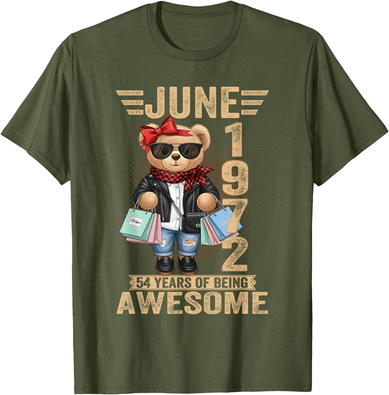 June Cute Teddy Bear birthday gifts for women 54 Year Old June 1972 Teddy Bear 54th Birthday Women T-Shirt - Olive Green