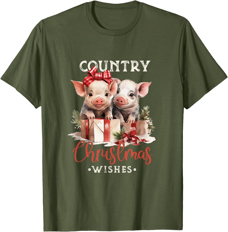 Retro funny Farmer shirt pig Christmas tee Christmas Pig Merry Pigmas Pig Lover T-Shirt - Olive Green