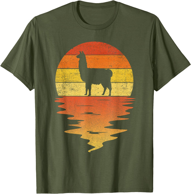 TrendyPull Silhouette Retro Vintage Style Gifts Llama shirt retro sunset 70s vintage Llama T-Shirt - Olive Green