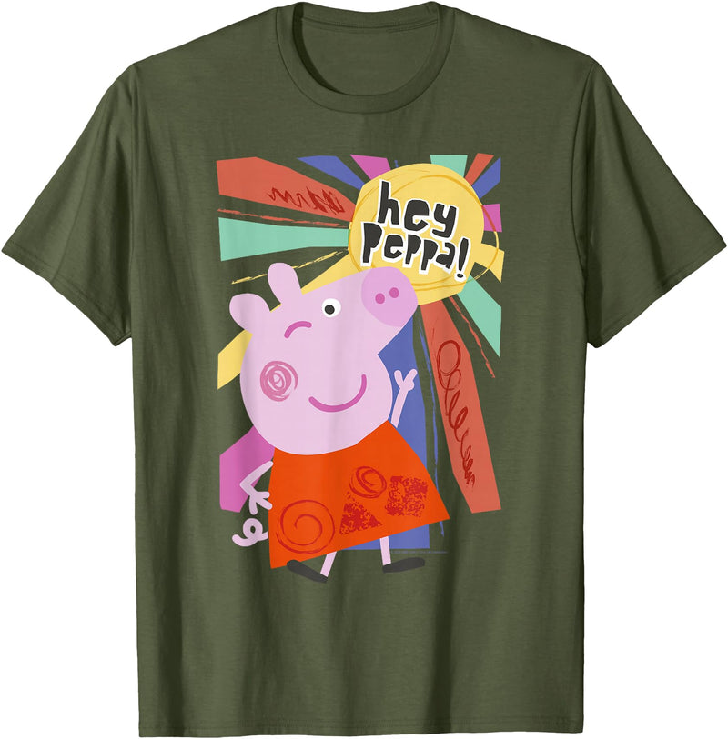 Peppa Pig Hey Peppa Colorful Sunshine Striking Pose Portrait T-Shirt - Olive Green