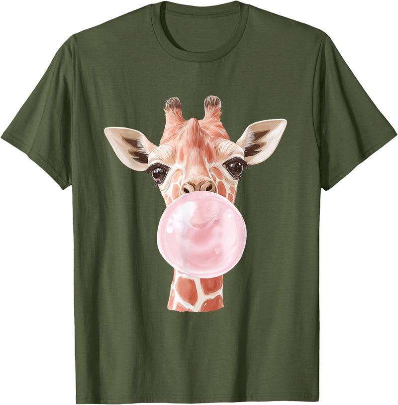 FunnyGiraffeCo. Cute Giraffe Bubble T-Shirt - Olive Green