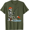 Funny Skeleton Fishing Halloween Men Tees Skeleton Fishing Halloween Costume Funny Men Boys Kids T-Shirt - Olive Green