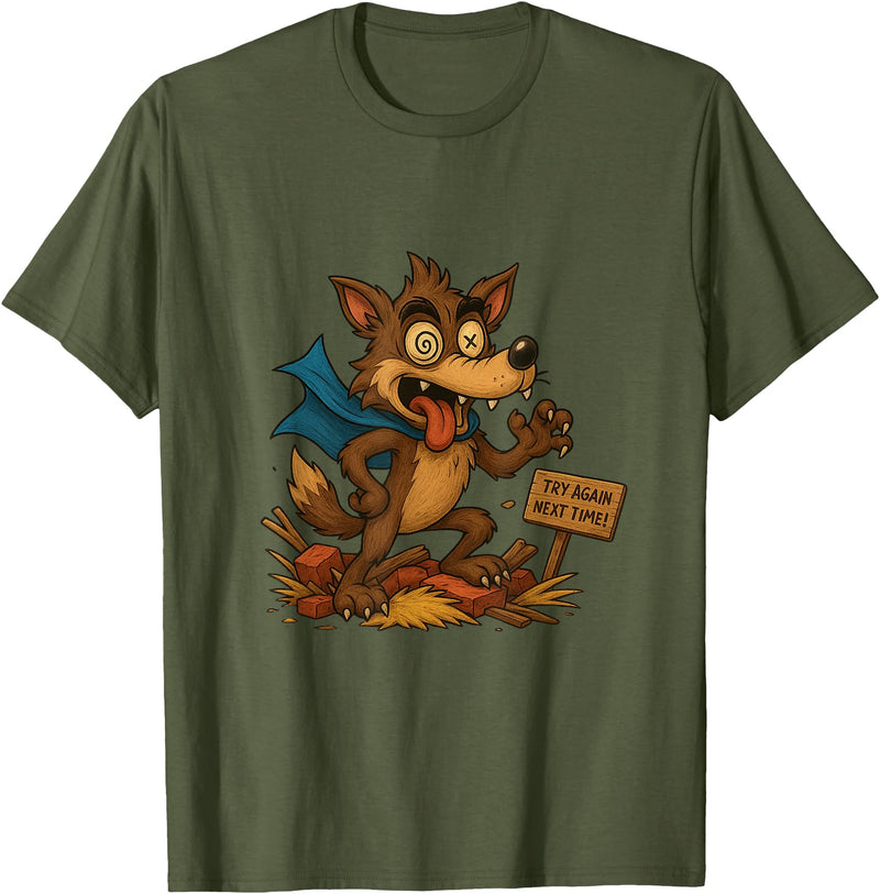Three Hero Pigs Storytime Legends Bad Wolf in personalized costume 3 Pigs on the back T-Shirt - Olive Green